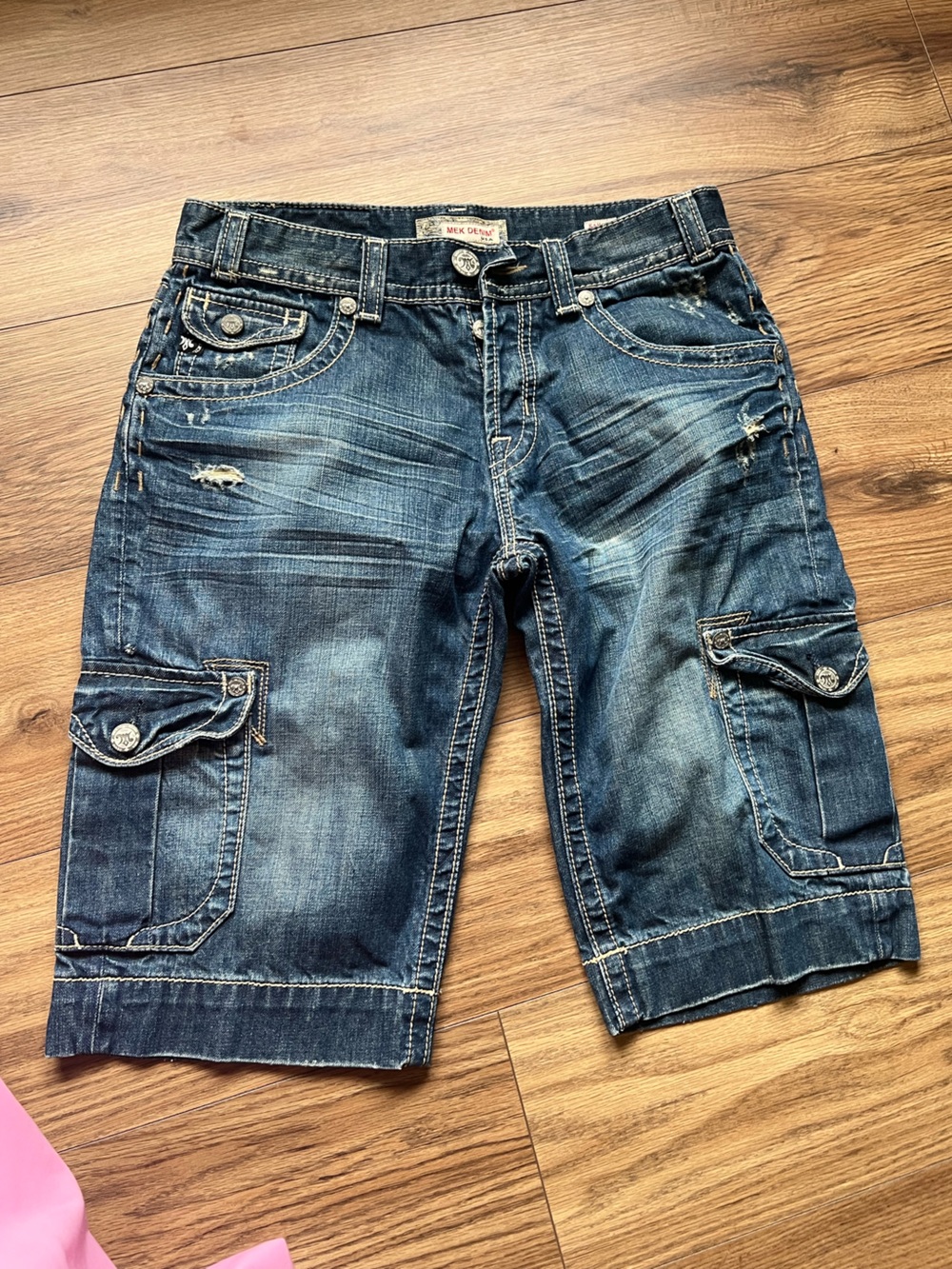 MEK Denim Vintage Y2K Style Mens Denim Cargo Shorts